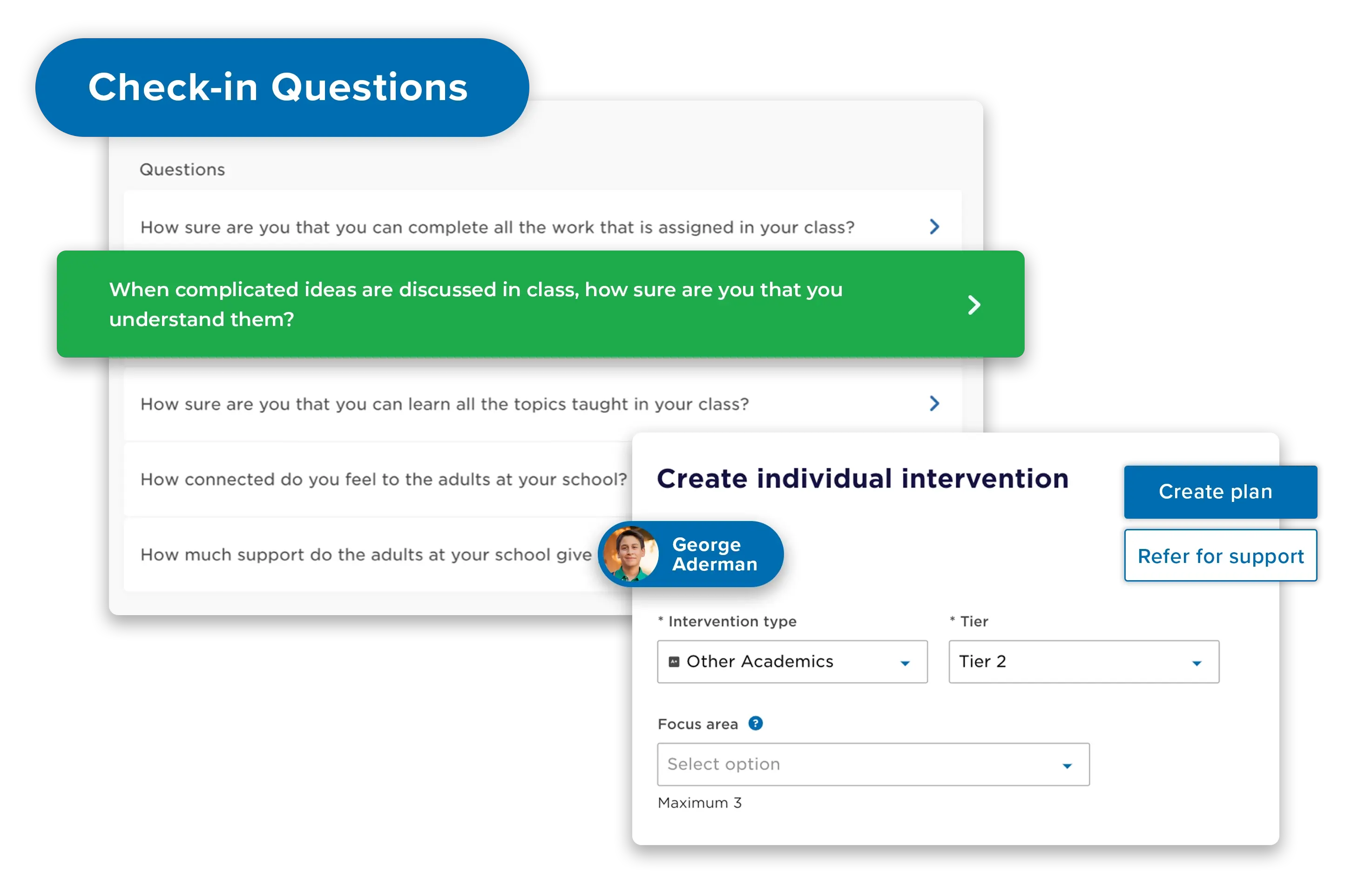 conceptual screenshot of the panorama education check ins solution individual intervention plan