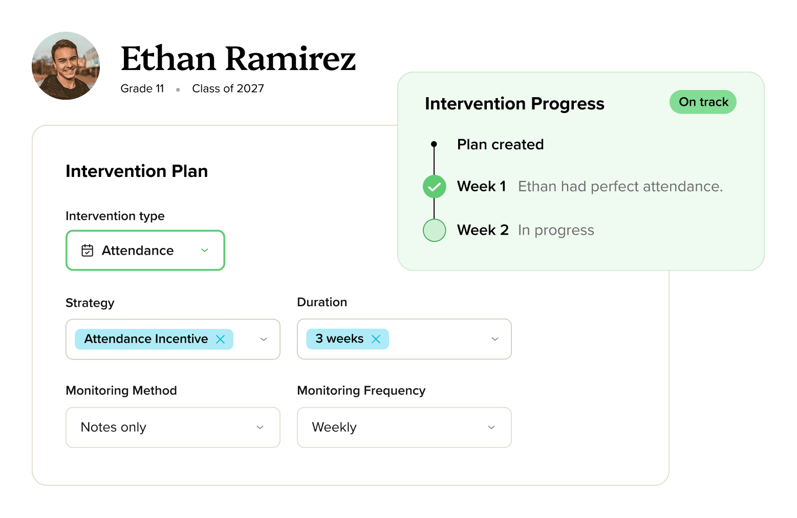 Panorama student success platform intervention plan conceptual screenshot