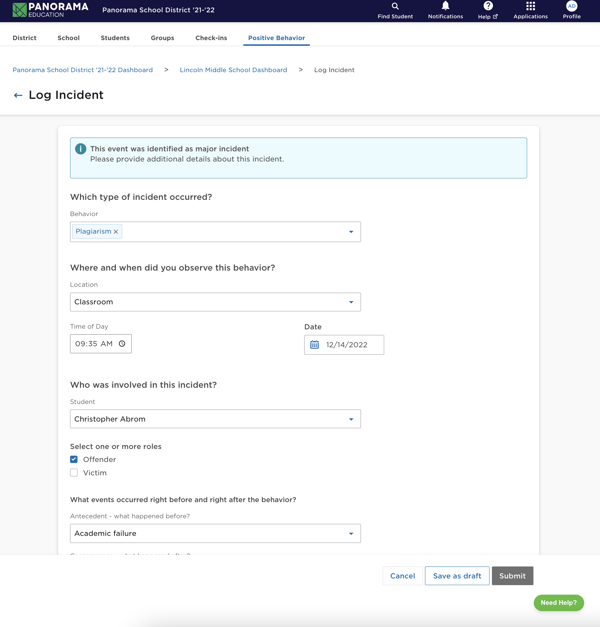 Incident data collection with Behavior Logging 