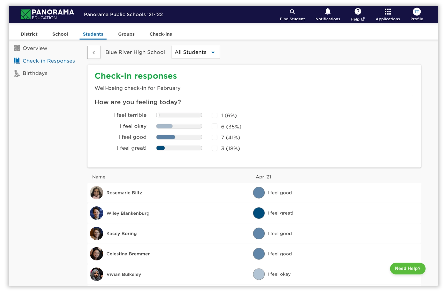 Panorama Student Check-Ins: instantly review results and explore trends